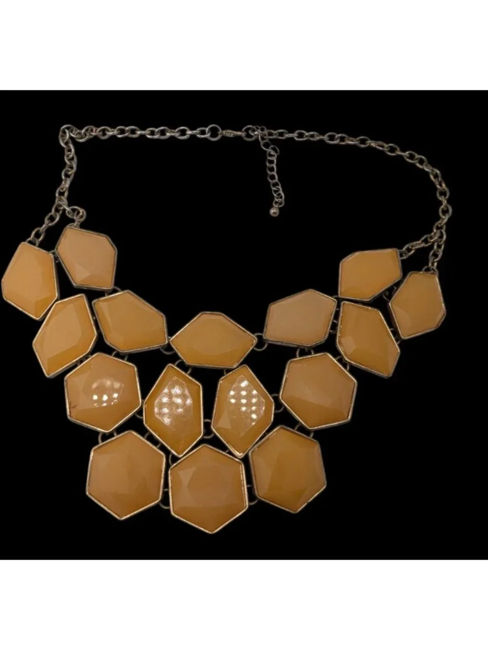 Mod Retro Geometric Mustard Yellow Faceted Gem Statement Bib Necklace